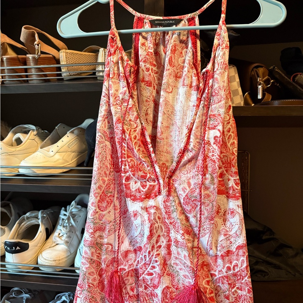 Banana Republic Red and White Paisley Tank Top